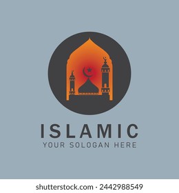 Modern-style moon, mosque, Logo, and lanterns.