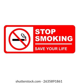 Modern-style rectangular sticker or signboard with crossed-out 
    cigarette and "No Smoking Area" text on red background. 
    Minimalist style, flat art design.