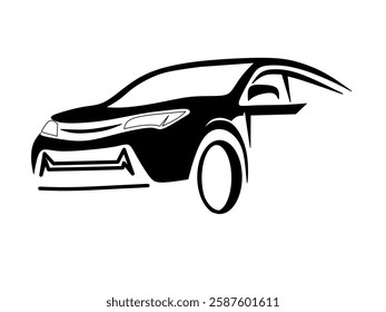 A modern-styled car illustration with bold lines, yellow accents, and a dynamic look, ideal for automotive logos or graphic elements