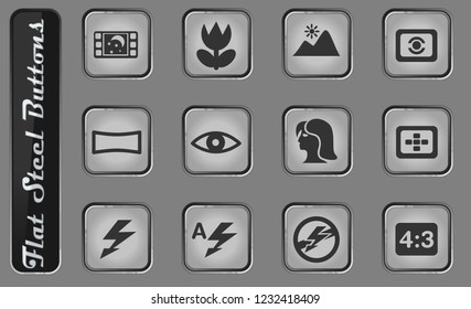 Modes of Photo vector web icons on the flat steel buttons