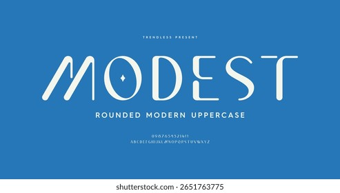 Modesto: uma fonte serif limpa e elegante com beleza intemporal. Possui alfabeto em maiúsculas e minúsculas em um estilo minimalista. Ideal para branding, editoriais, e design tipográfico clássico.
