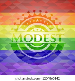 Modest emblem on mosaic background with the colors of the LGBT flag