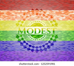 Modest emblem on mosaic background with the colors of the LGBT flag