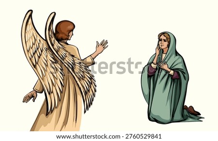 Modest humble holy bless devot awe young saint human faith lady talk say ask Lord help born baby life face fear old retro white light cloth. Admire spirit joy sky man gospel hope Israel hand drawn art