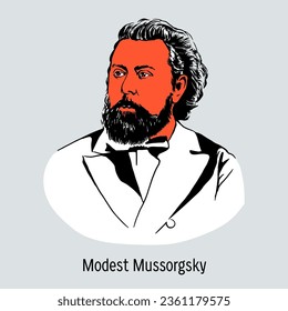 Modest Mussorgsky - Russian composer. Vector illustration drawn by hand.