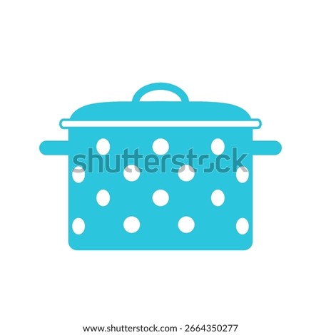 Modest Nostalgic Grandma’s Blue Enamel Pot with White Polka Dots, Isolated on White Background