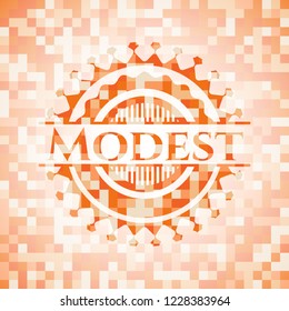 Modest orange tile background illustration. Square geometric mosaic seamless pattern with emblem inside.