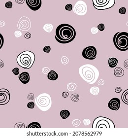 Modest seamless vector rose pattern with a vintage feel. Black and white hand drawn doodle roses on old pink background. Retro style shabby flowers are cute and romantic.