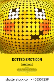 Modest smile. Emotional face icon. Yellow emoticon. Vector dotted smiley face. Conceptual  illustration on the theme of emotions. Bright icon, badge and poster.
