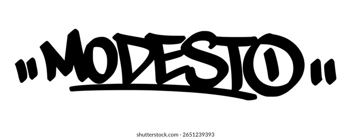 Modesto graffiti tag in bold black lettering on transparent background. Grounded design with clean urban lines great for bold expressive work