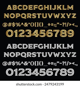 Modesto Open Font, Alphabet, Golden Capital Letters, Uppercase Letter, Golden Numbers and Symbols