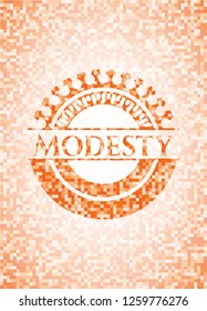 Modesty abstract emblem, orange mosaic background