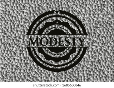 Modesty black emblem with grey bubbles background. Vector Illustration. Detailed.