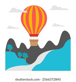 A modifiable icon of mountain balloon landscape