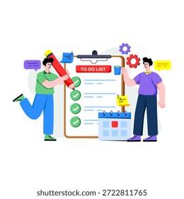 Ilustração modificável da lista de tarefas, vetor de design plano