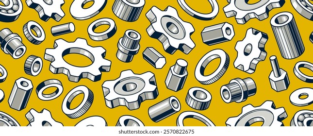 Modification, invention and solution theme seamless background, vector engineering endless wallpaper, bolts and gears tiling pattern, elements easy to use separately.