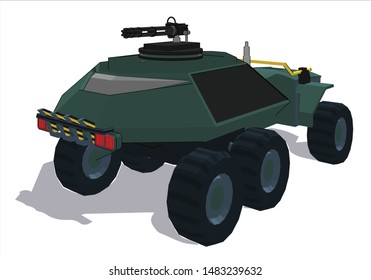 Modification of war tanks with realistic style. Armored car with a white background. Top, side, front and perspective views. Army weapon. Camouflage transport war. Vector illustration - Vector