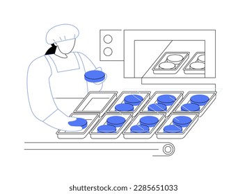 Modified atmosphere packaging abstract concept vector illustration. Workers using MAP system for meat preservation, modified atmosphere packaging of sausages, food industry abstract metaphor.