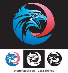 Modified blue eagle symbol, with a little pink circle, Vector illustration.