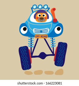 Modified Car and a cute animal. Vector illustration