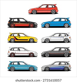 Vetor de carro modificado, variação de cor do carro modificado é muito bom para usar para referência e design