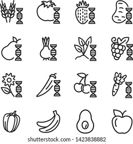 Modified food line icon set. Genetically modified fruit, vegetables, wheat. Food concept. Can be used for topics like food industry, agriculture, genetics