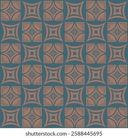 Modified Geometric Squares in Milk Chocolate on a Dark Country Blue background creating a seamless pattern print background