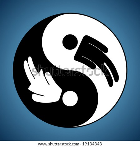 Modified Yin and Yang sign showing man and woman silhouettes