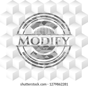 Modify grey emblem. Vintage with geometric cube white background