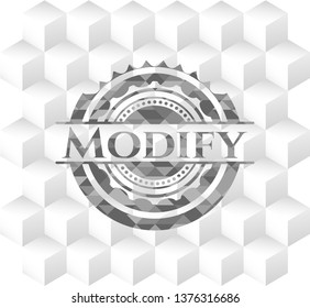 Modify grey emblem. Vintage with geometric cube white background