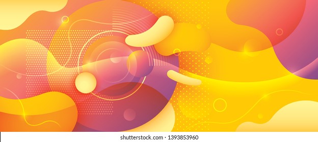 Modish abstract banner design made of various wavy shapes and circles. Vector illustration.