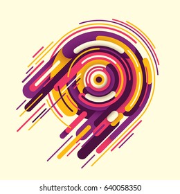 Modish abstract composition in color, with design made of various rounded shapes and lines. Vector illustration.