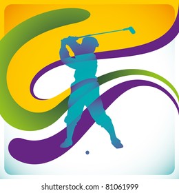 Modish background with golf player. Vector illustration.