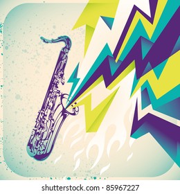 Modish banner with saxophone. Vector illustration.