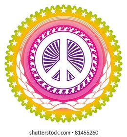 Modish emblem with peace symbol. Vector illustration.