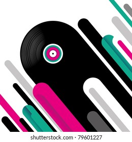 Modish musical background with vinyl. Vector illustration.