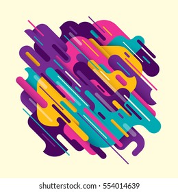 Modish style abstract composition made of various colorful designed shapes and objects. Vector illustration.