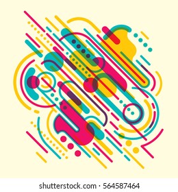 Modish style abstraction in color, with composition made of various rounded shapes and lines. Vector illustration.