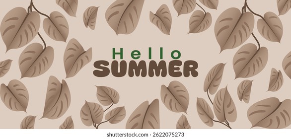 Modran concept spring to summer greeting cards set plants, leaves clipart. celebration banner, covers, ads, branding, labels, print template background.