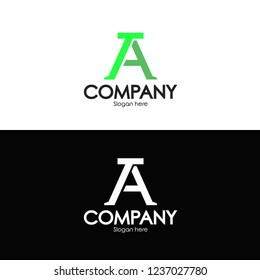 Modren geometric shaped TA A T AT  monogram minimal black and green inital from letter icon logo