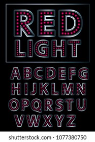 Modul vector metallic lettering - font alphabet. Round letters with lights.