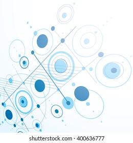 Modular Bauhaus 3d vector blue background, created from simple geometric figures like circles and lines. Best for use as advertising poster or banner design.