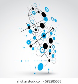 Modular Bauhaus 3d vector blue background, created from simple geometric figures like circles and lines. Best for use as advertising poster or banner design.