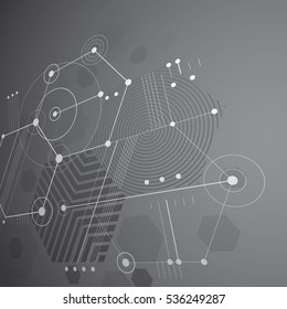 Modular Bauhaus 3d vector monochrome background, created from simple geometric figures like hexagons and lines. Best for use as advertising poster or banner design.