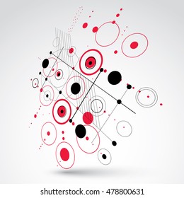 Modular Bauhaus 3d vector red background, created from simple geometric figures like circles and lines. Best for use as advertising poster or banner design.