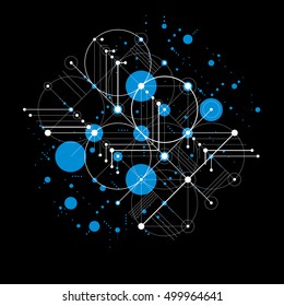 Modular Bauhaus blue and black vector background, created from simple geometric figures like circles and lines. Best for use as advertising poster or banner design.