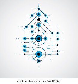 Modular Bauhaus blue vector background, created from simple geometric figures like circles and lines. Best for use as advertising poster or banner design.