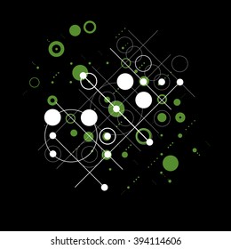 Modular Bauhaus green vector background, created from simple geometric figures like circles and lines. Best for use as advertising poster or banner design.