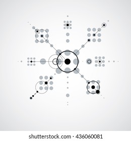 Modular Bauhaus monochrome vector background, created from simple geometric figures like circles and lines. Best for use as advertising poster or banner design.