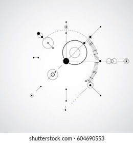 Modular Bauhaus monochrome vector background, created from simple geometric figures like circles and lines. Best for use as advertising poster or banner design.